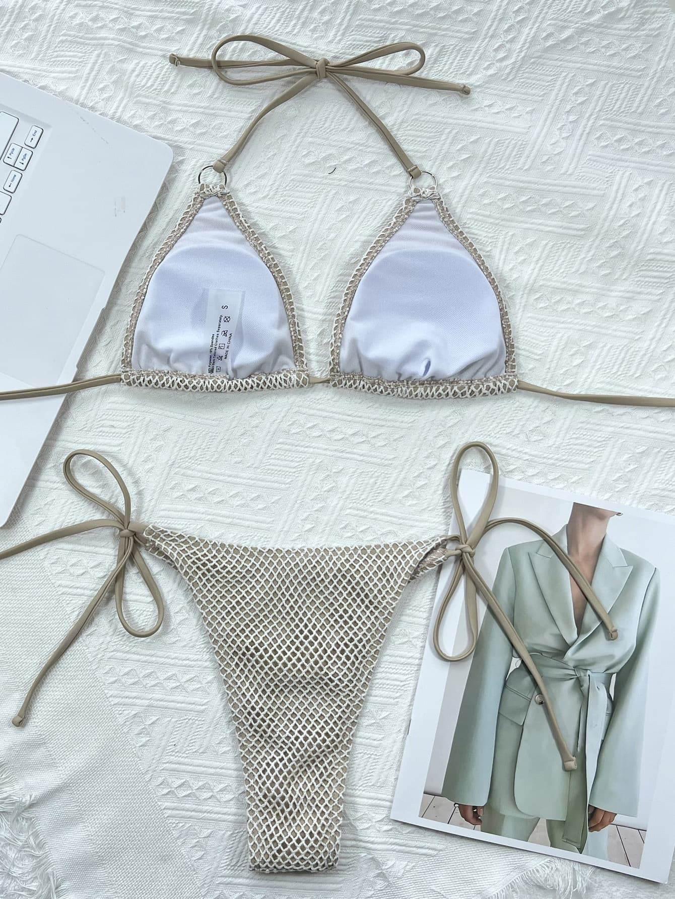 Halter Neck Tie Back Bikini Set - StyleLure