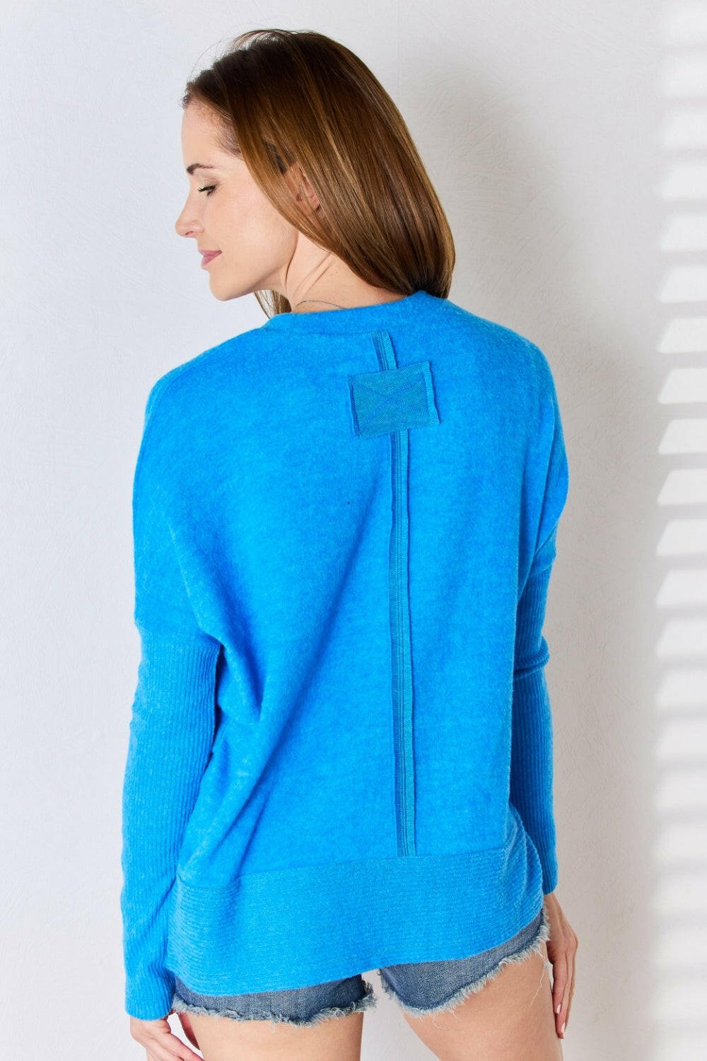 Zenana Ribbed Trim Round Neck Long Sleeve Top - StyleLure