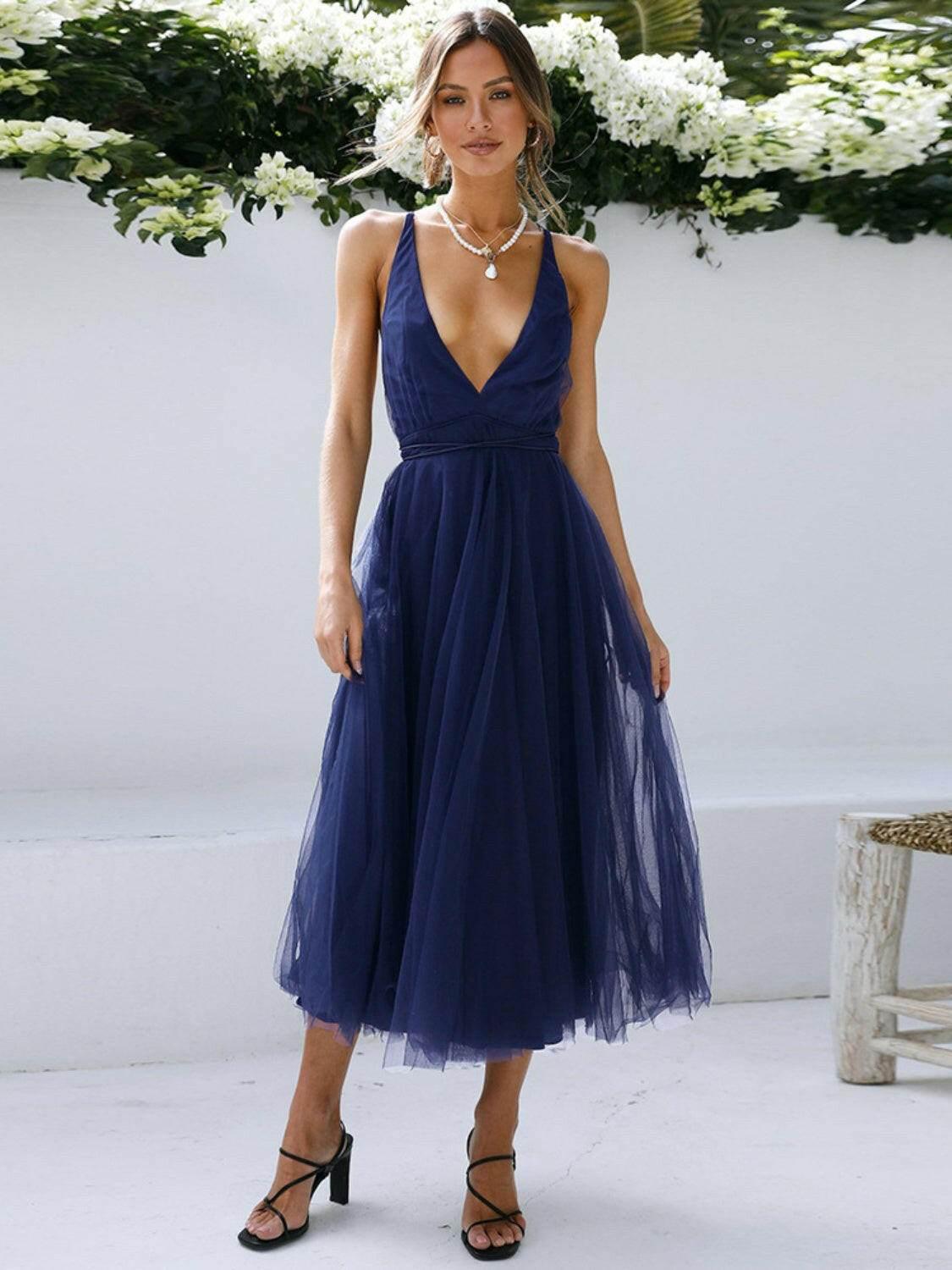 Backless Crisscross Sleeveless Midi Dress - StyleLure