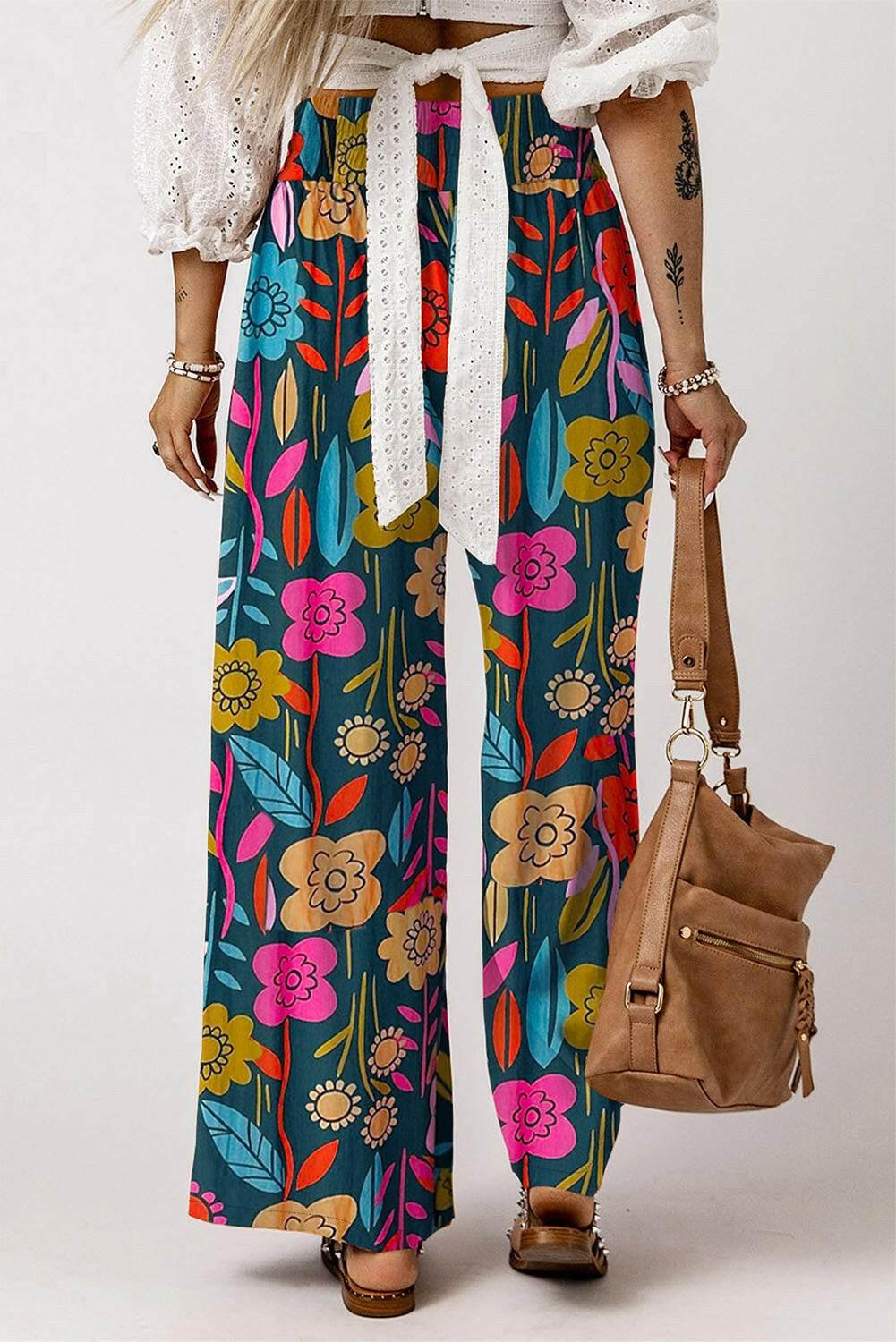 Printed High Waist Wide Leg Pants - StyleLure