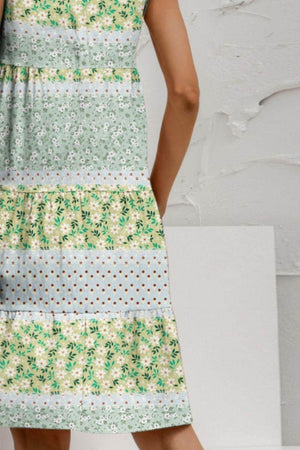 FAM-FAM Tiered Printed Round Neck Sleeveless Dress - StyleLure