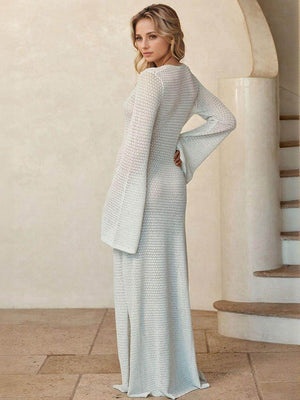Slit Plunge Flare Sleeve Cover-Up Dress - StyleLure