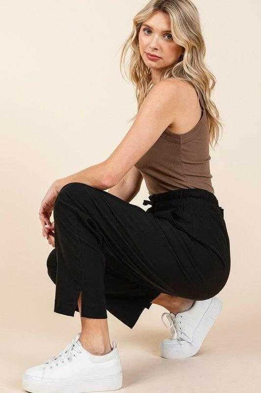 Mittoshop Paperbag Waist Tapered Straight Pants - StyleLure