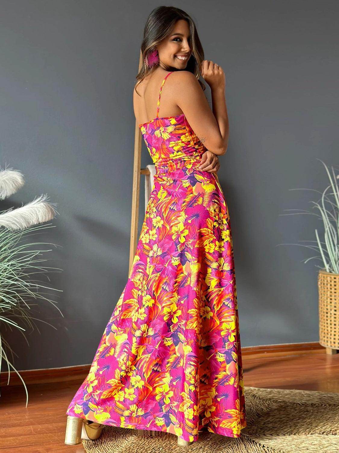 Twisted Printed V-Neck Cami Dress - StyleLure