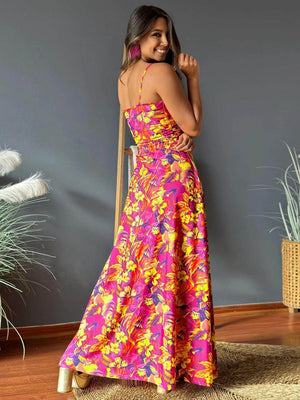Twisted Printed V-Neck Cami Dress - StyleLure