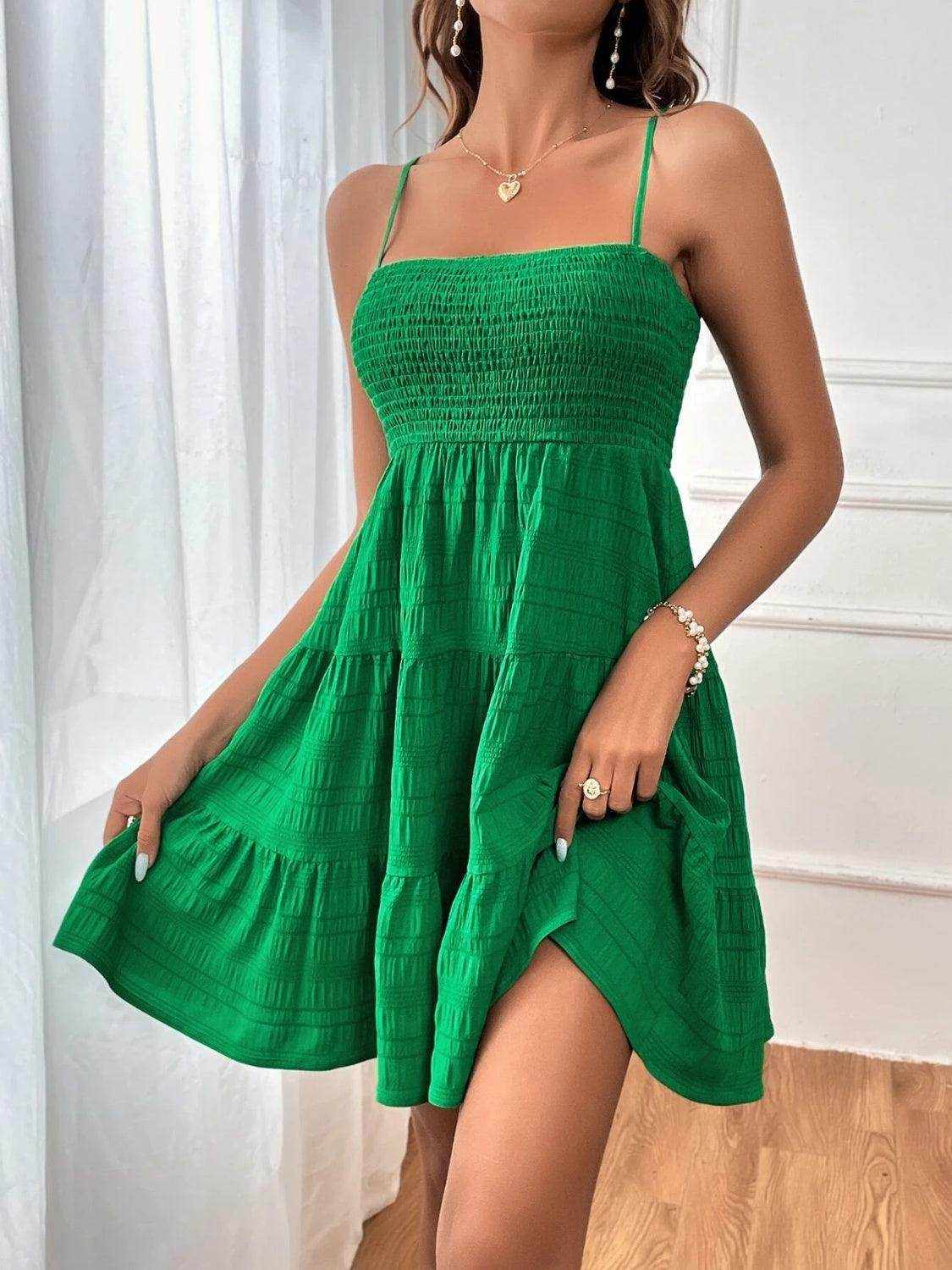 Smocked Tiered Sleeveless Mini Dress - StyleLure