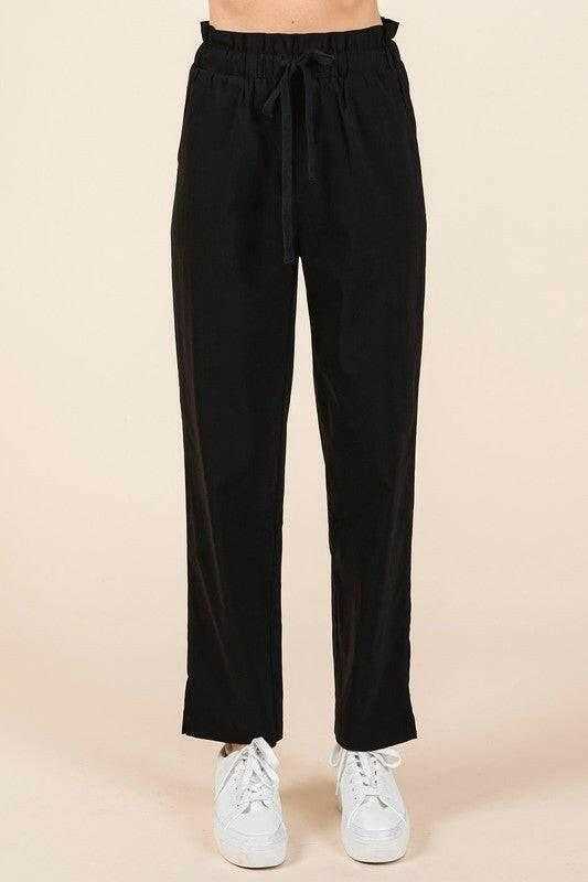 Mittoshop Paperbag Waist Tapered Straight Pants - StyleLure