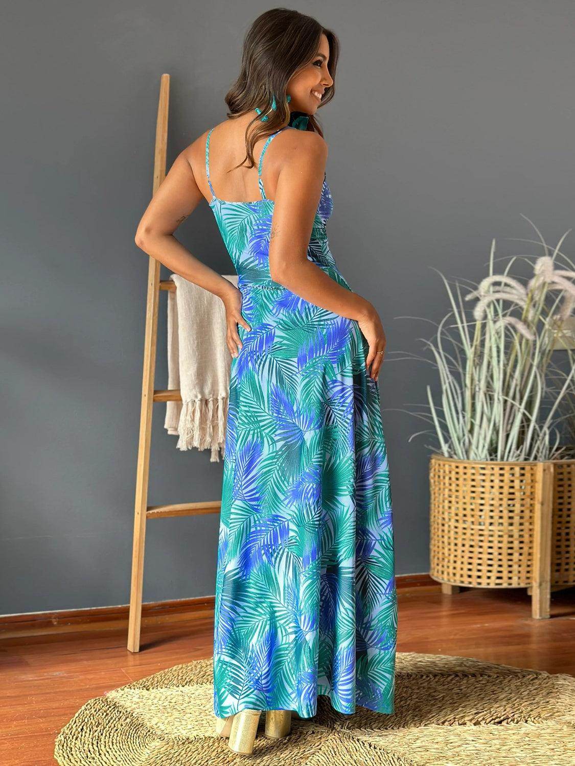 Twisted Printed V-Neck Cami Dress - StyleLure