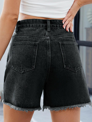 Raw Hem Slit Denim Shorts - StyleLure