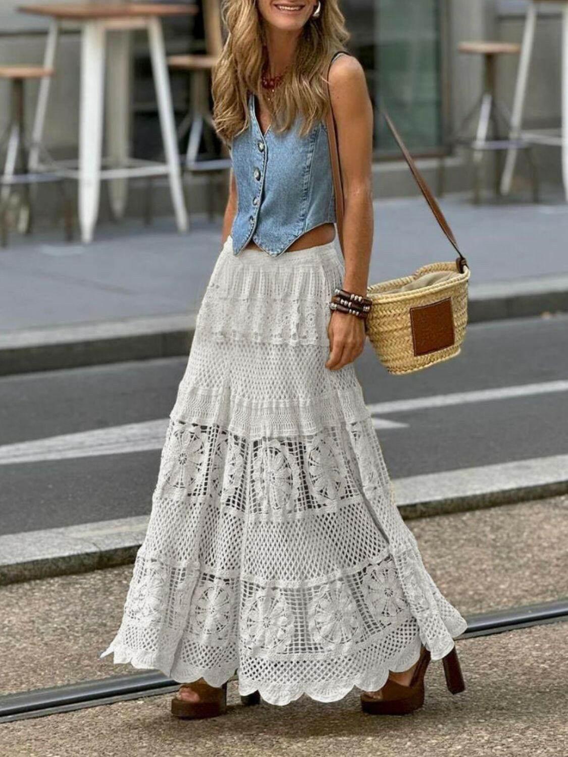 Openwork Crochet Maxi Skirt - StyleLure