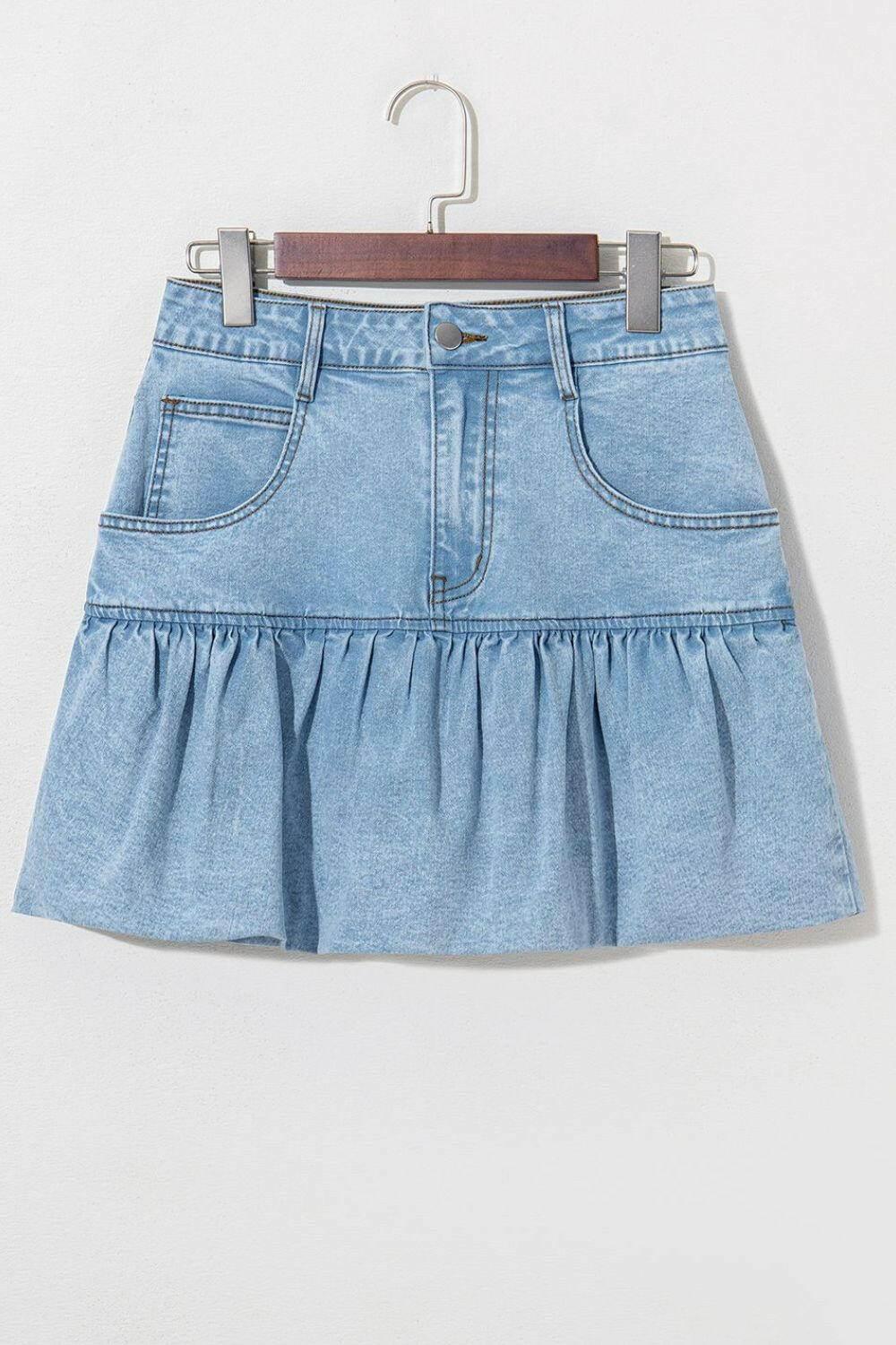 Bubble Hem Denim Mini Skirt - StyleLure