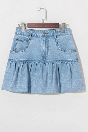 Bubble Hem Denim Mini Skirt - StyleLure