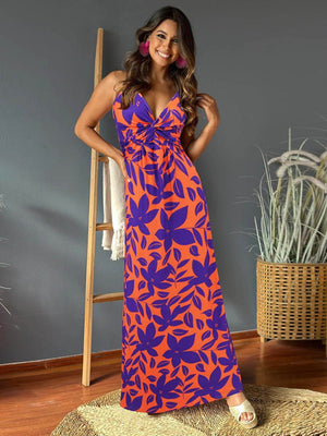 Twisted Printed V-Neck Cami Dress - StyleLure