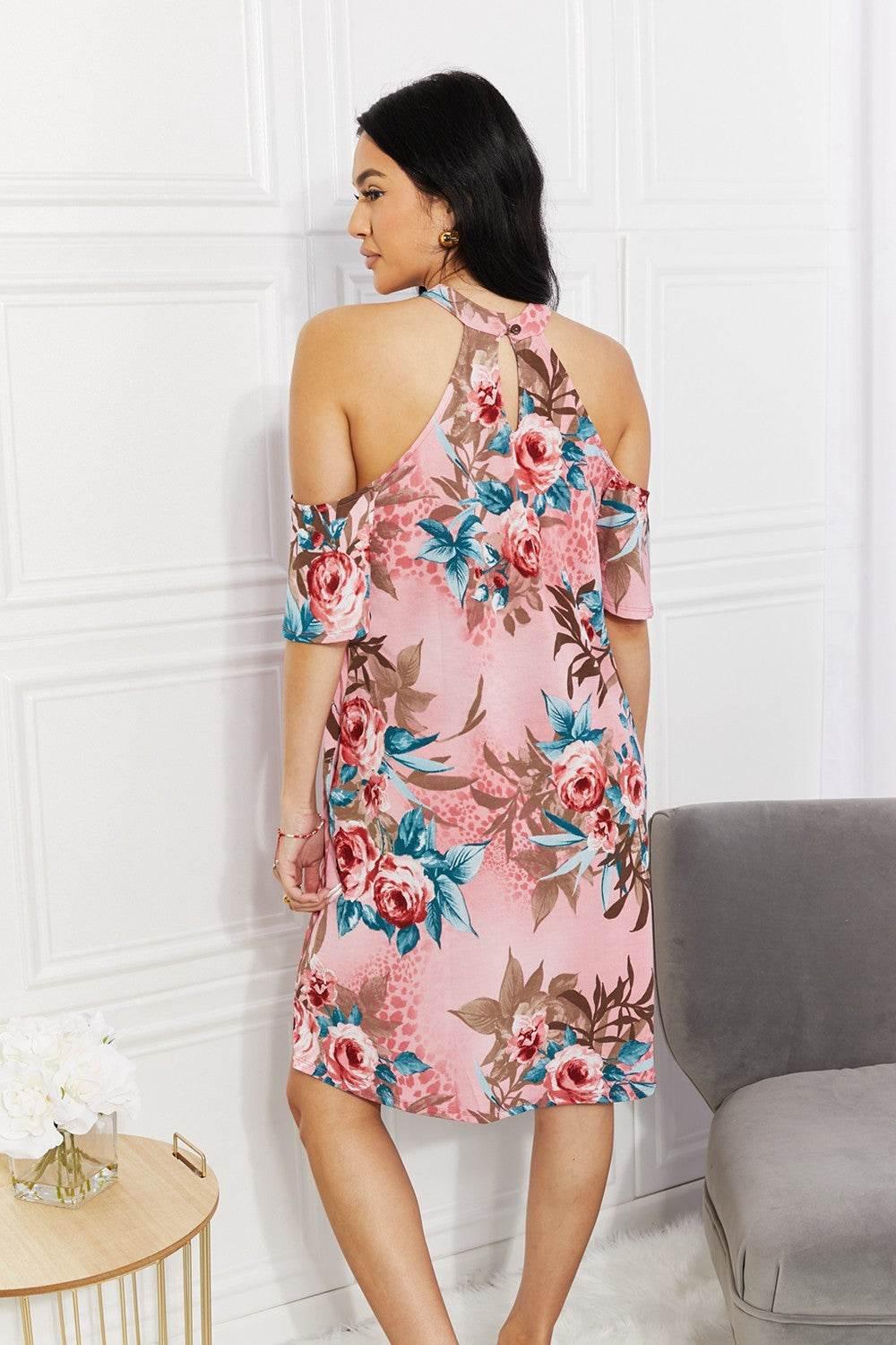 Sew In Love Full Size Fresh-Cut Flowers Cold-Shoulder Dress - StyleLure