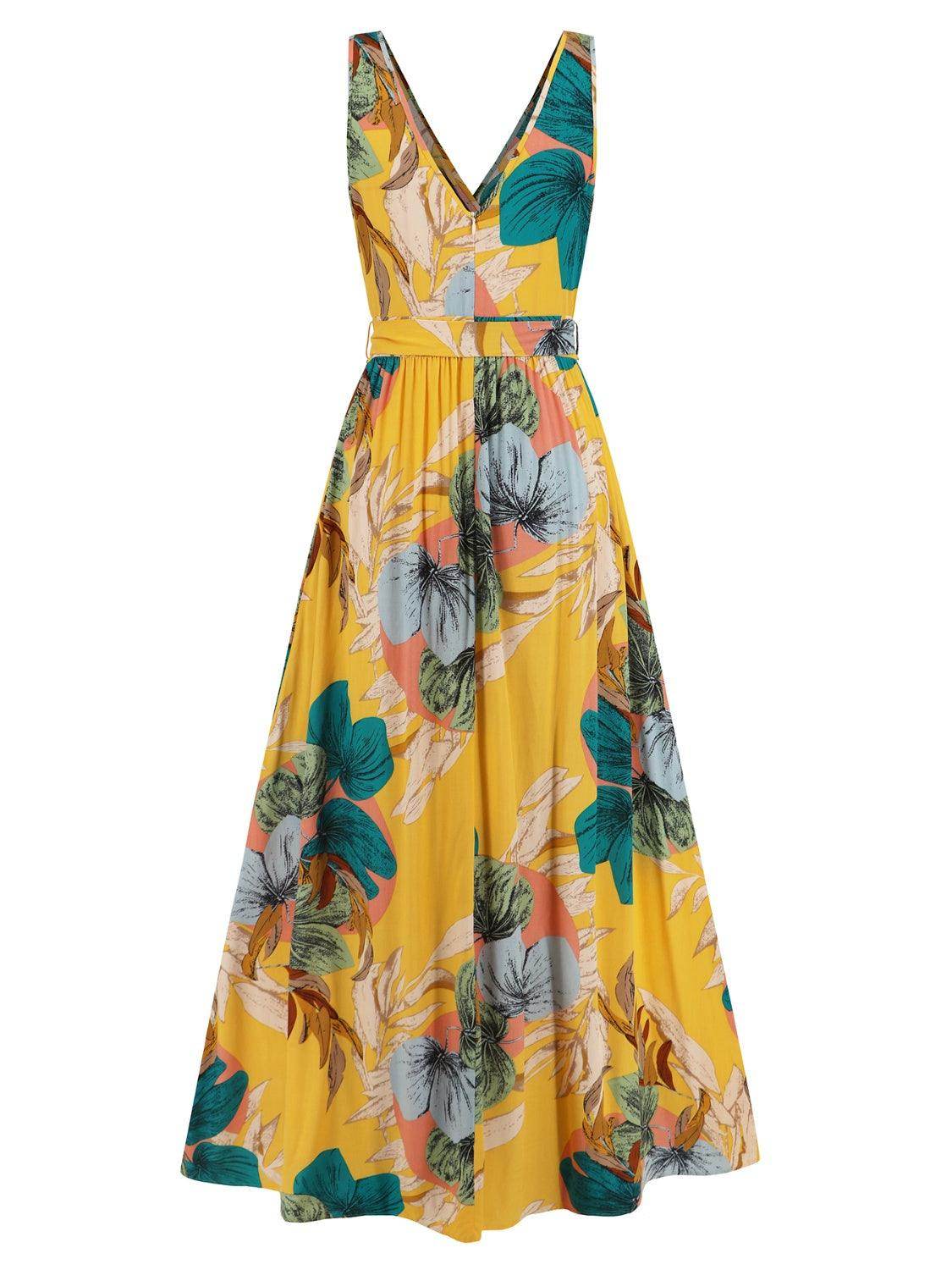 Slit Tied Printed Surplice Dress - StyleLure