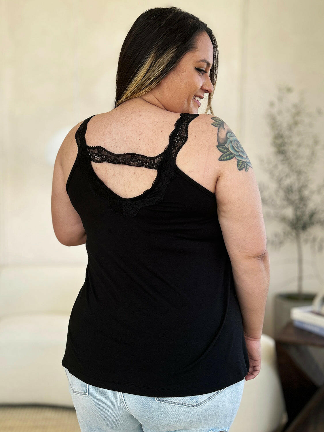 Basic Bae Full Size Lace Detail V-Neck Cutout Cami - StyleLure