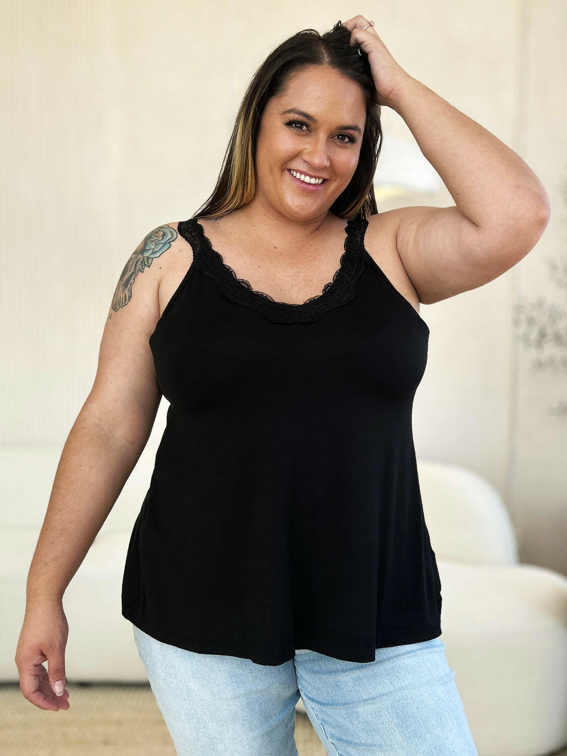 Basic Bae Full Size Lace Detail V-Neck Cutout Cami - StyleLure