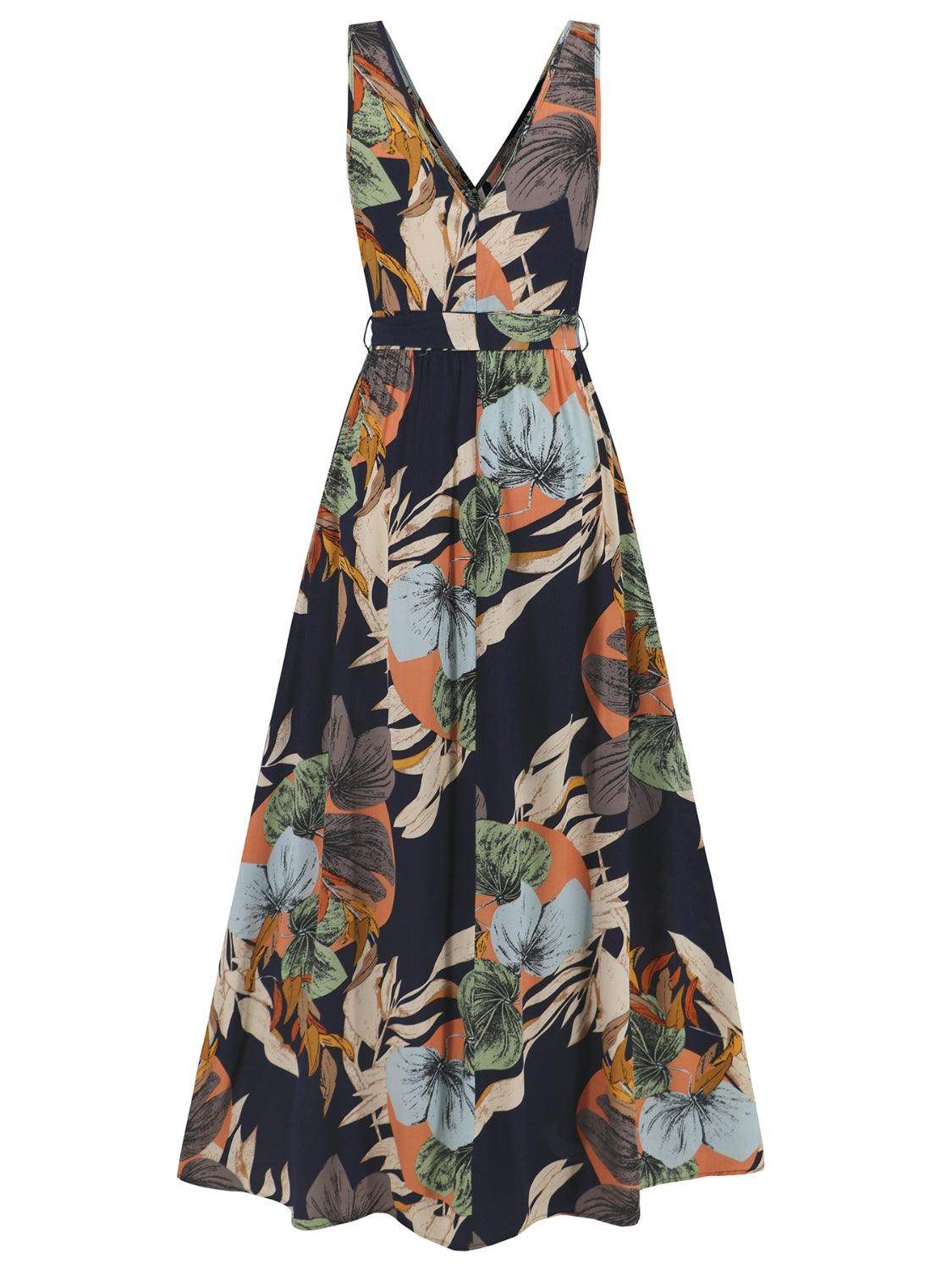 Slit Tied Printed Surplice Dress - StyleLure