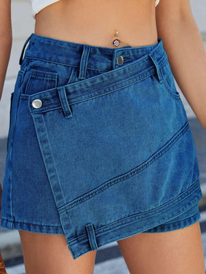 Asymmetrical Denim Skort with Pockets - StyleLure