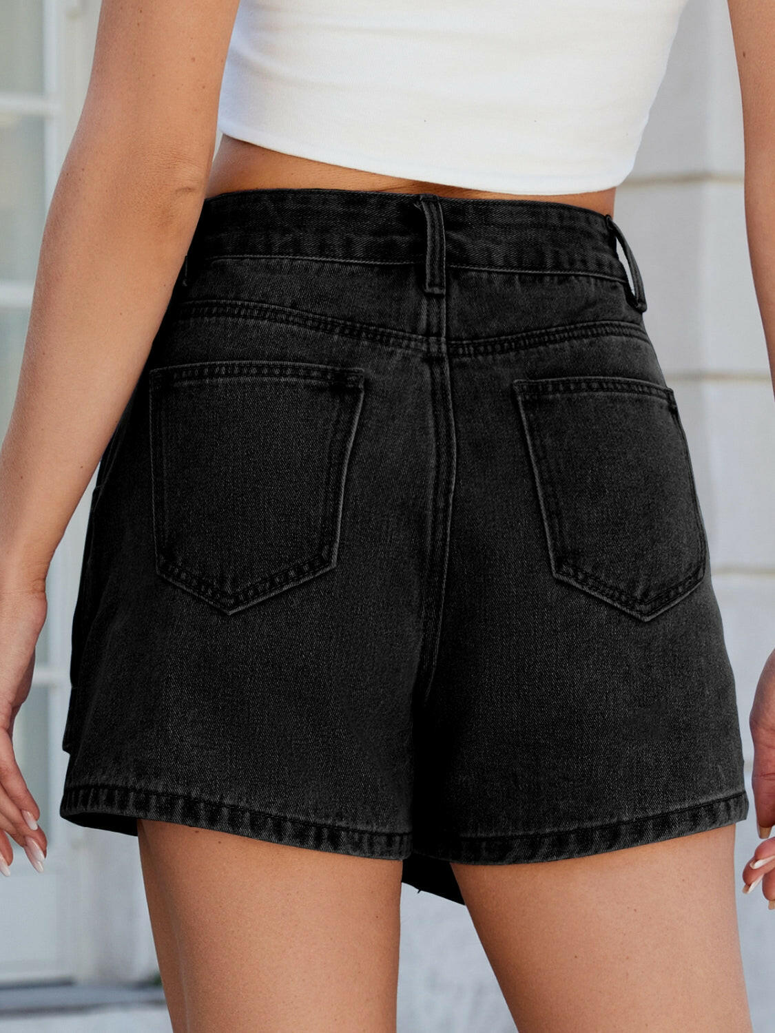 Asymmetrical Denim Skort with Pockets - StyleLure