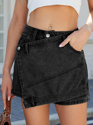 Asymmetrical Denim Skort with Pockets - StyleLure