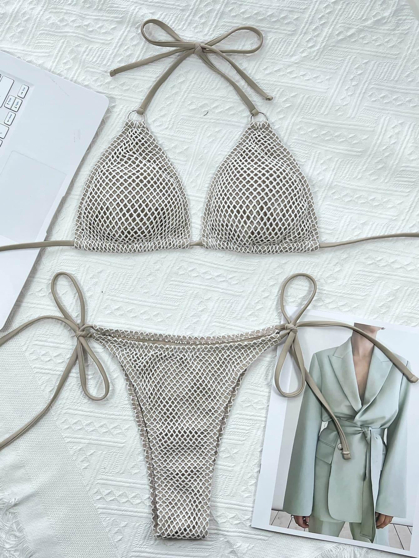 Halter Neck Tie Back Bikini Set - StyleLure