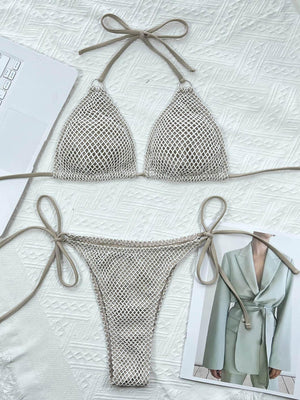 Halter Neck Tie Back Bikini Set - StyleLure