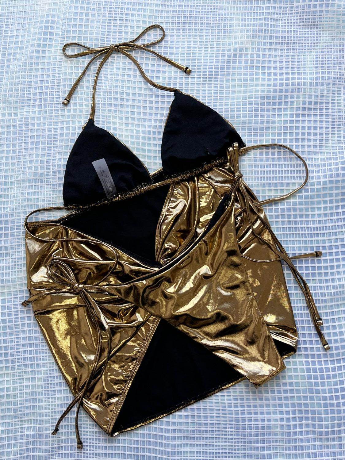 Tied Halter Neck Three-Piece Bikini Set - StyleLure