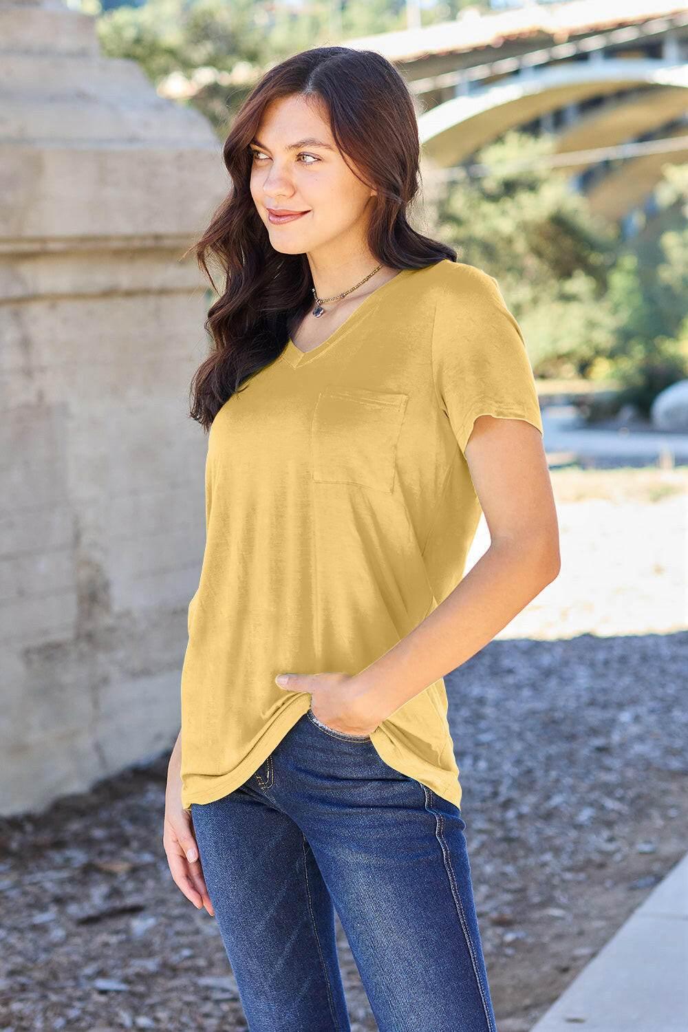 Basic Bae Bamboo Full Size V-Neck Short Sleeve T-Shirt - StyleLure