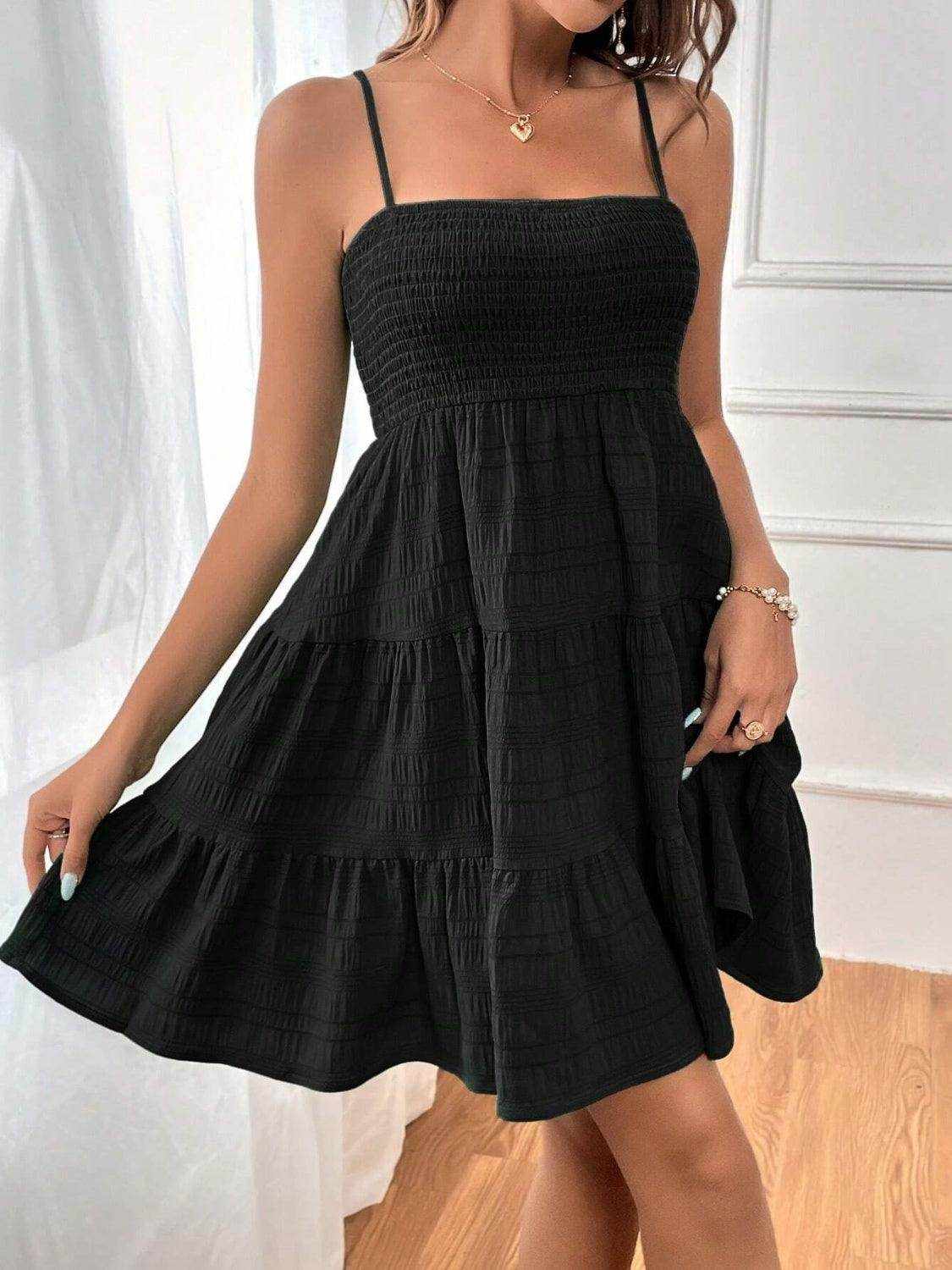 Smocked Tiered Sleeveless Mini Dress - StyleLure