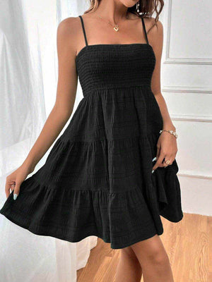 Smocked Tiered Sleeveless Mini Dress - StyleLure