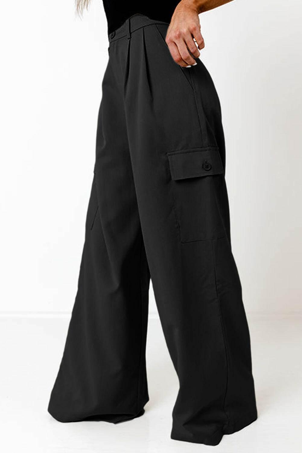 Ruched Wide Leg Pants with Pockets - StyleLure