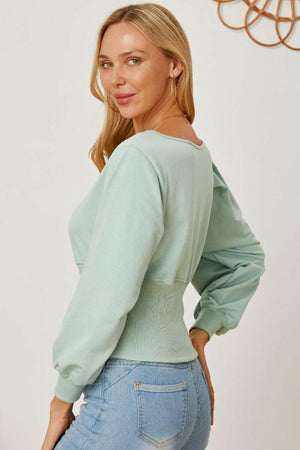 Boat Neck Lantern Sleeve Blouse - StyleLure