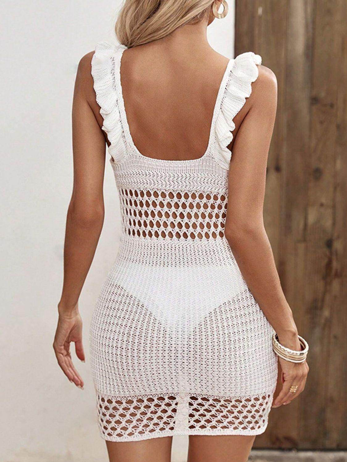 Ruffled Openwork Sleeveless Cover-Up Dress - StyleLure