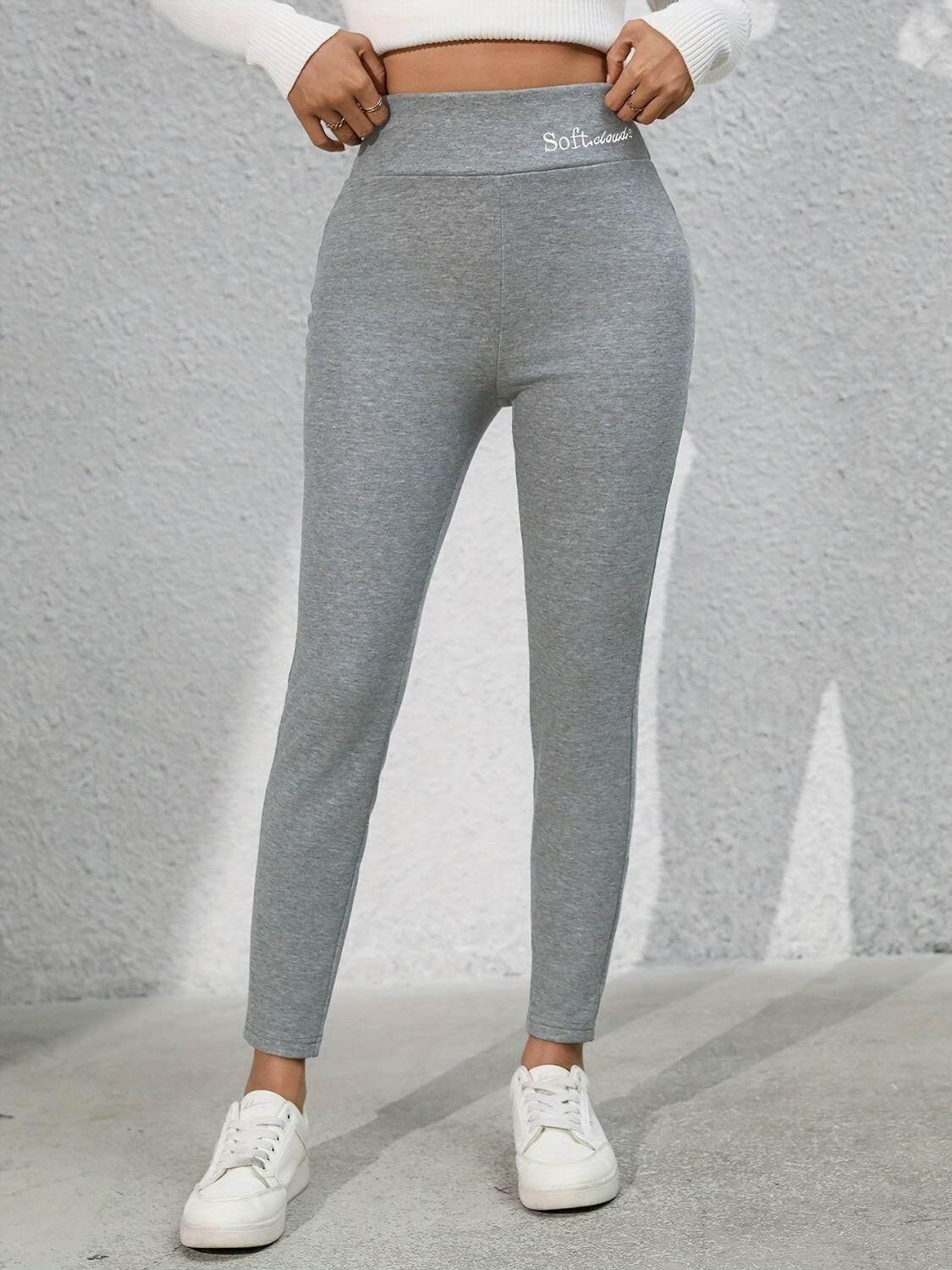 Full Size Letter Embroidered High Waist Leggings - StyleLure