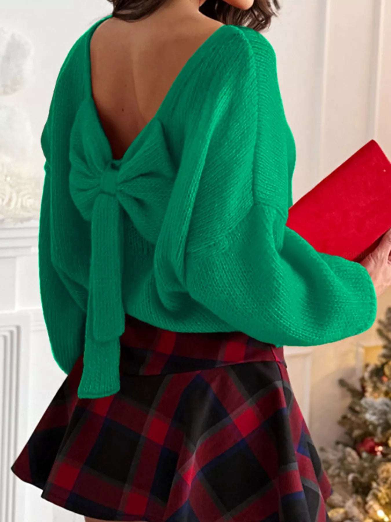 Back Bowknot Long Sleeve Sweater - StyleLure