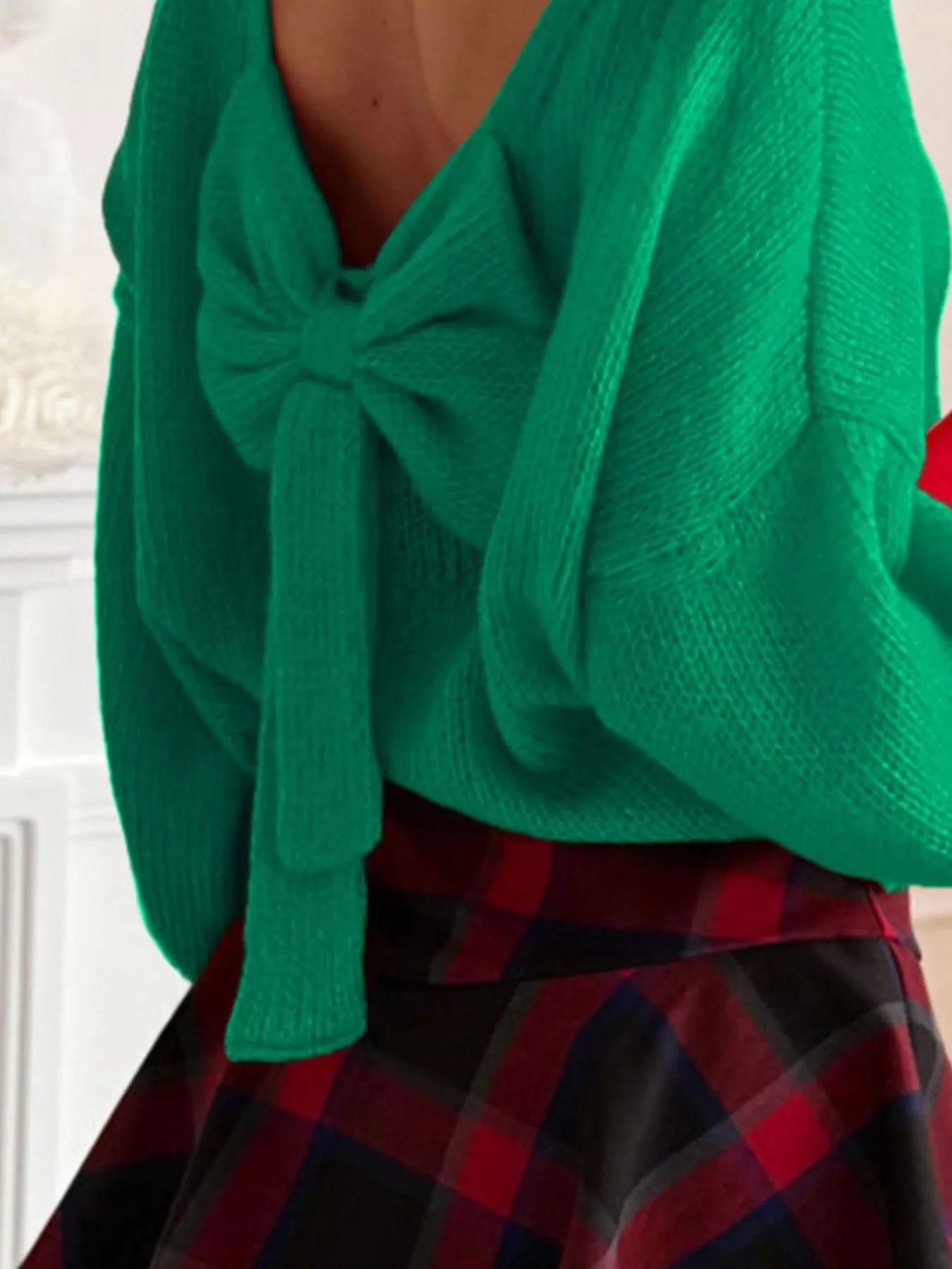 Back Bowknot Long Sleeve Sweater - StyleLure