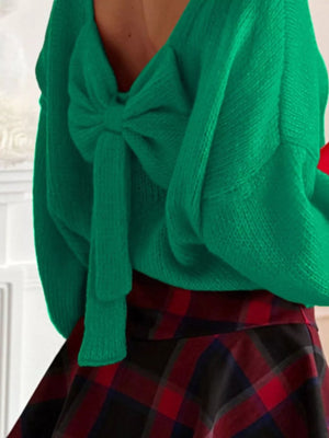 Back Bowknot Long Sleeve Sweater - StyleLure