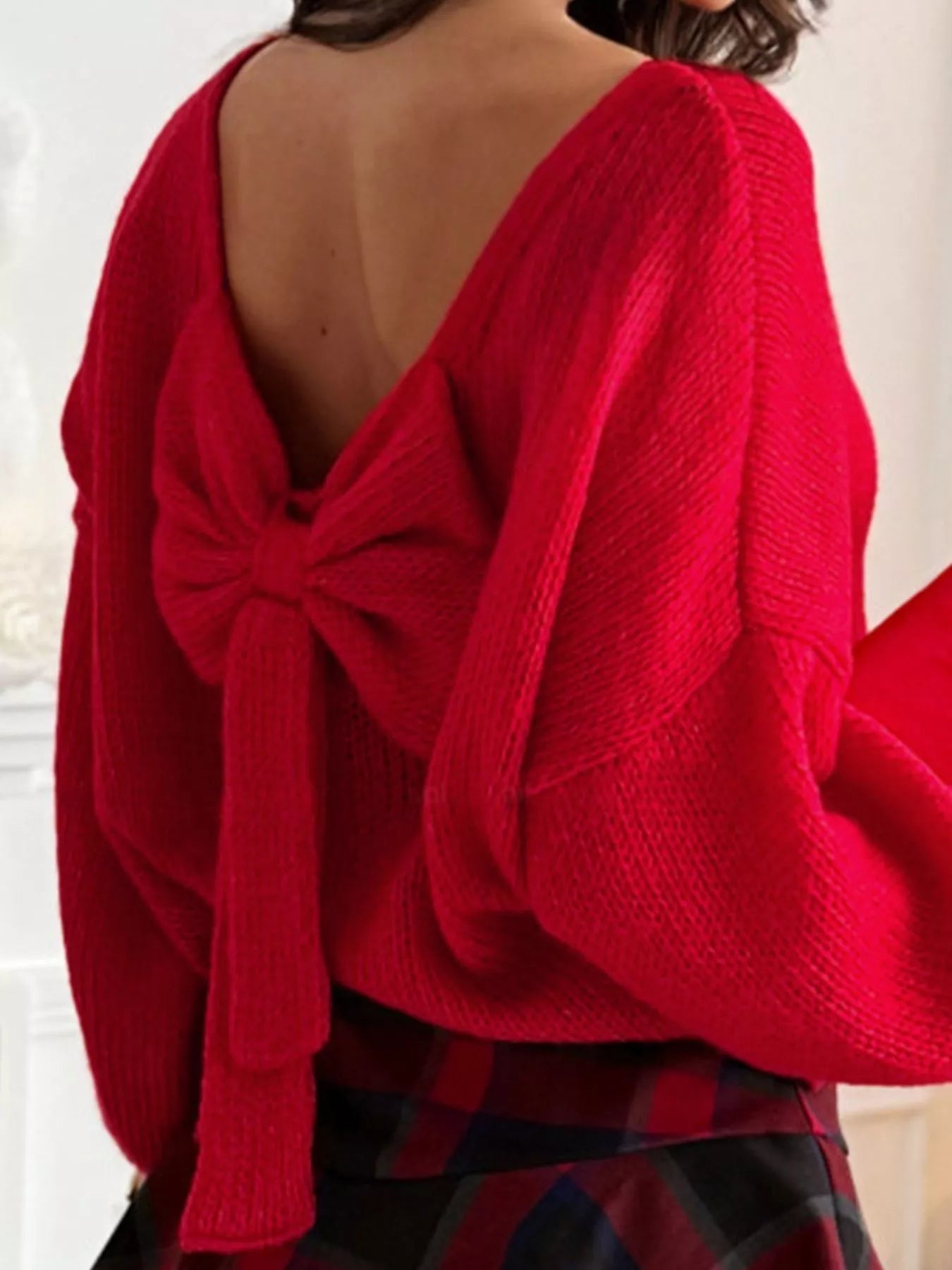 Back Bowknot Long Sleeve Sweater - StyleLure