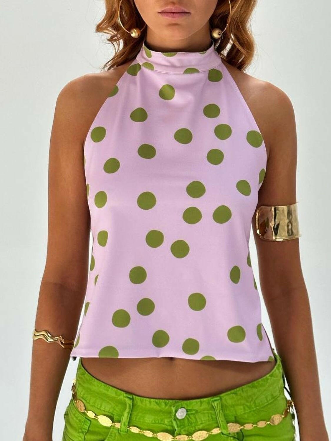 Backless Printed Halter Neck Tank - StyleLure