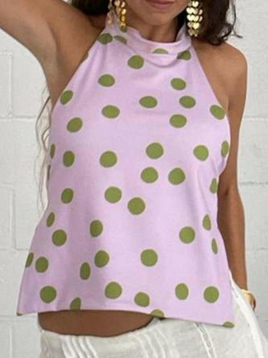 Backless Printed Halter Neck Tank - StyleLure