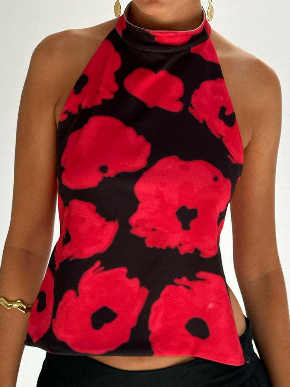 Backless Printed Halter Neck Tank - StyleLure