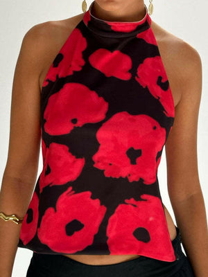 Backless Printed Halter Neck Tank - StyleLure