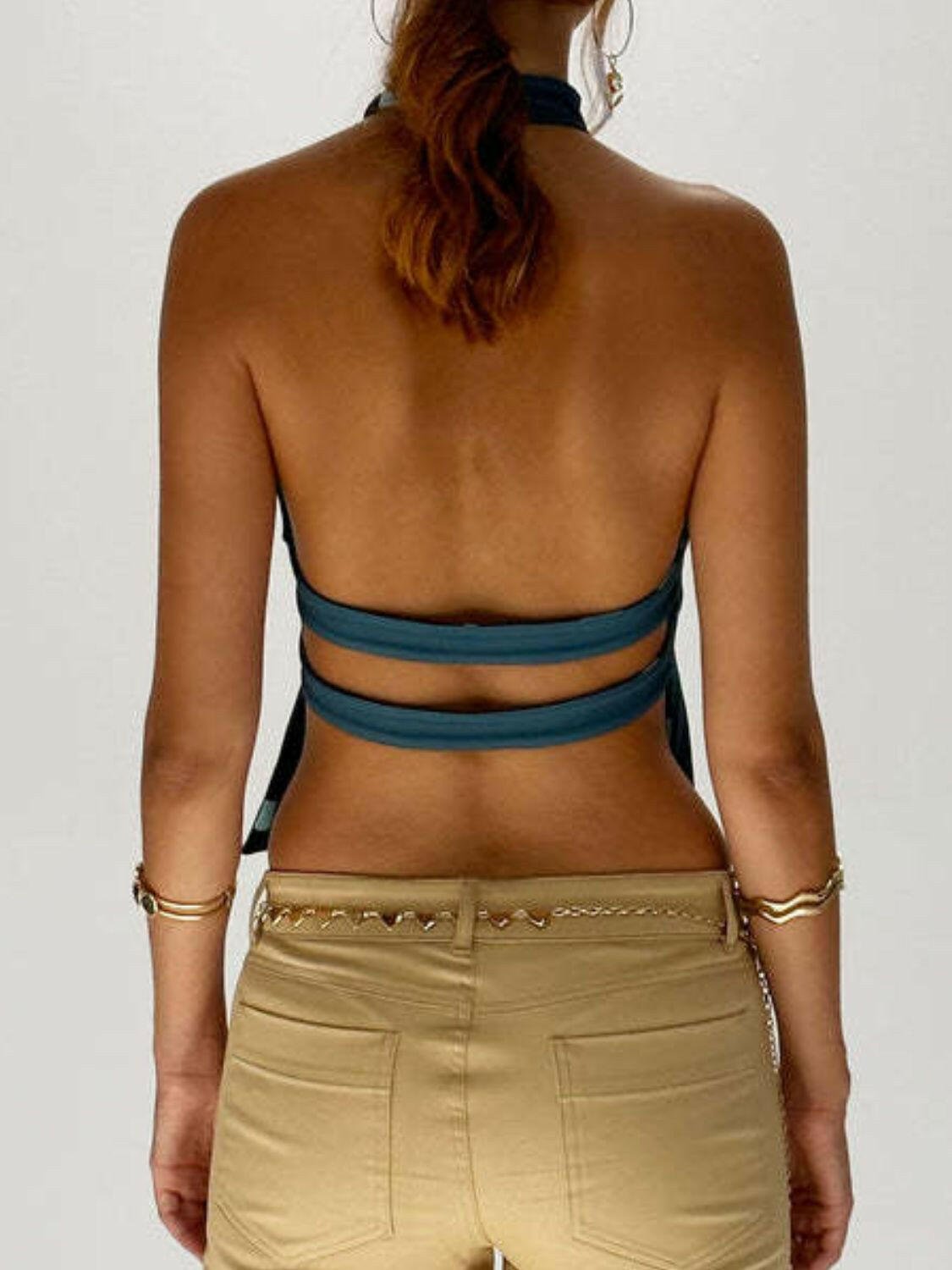 Backless Printed Halter Neck Tank - StyleLure