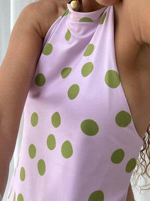 Backless Printed Halter Neck Tank - StyleLure