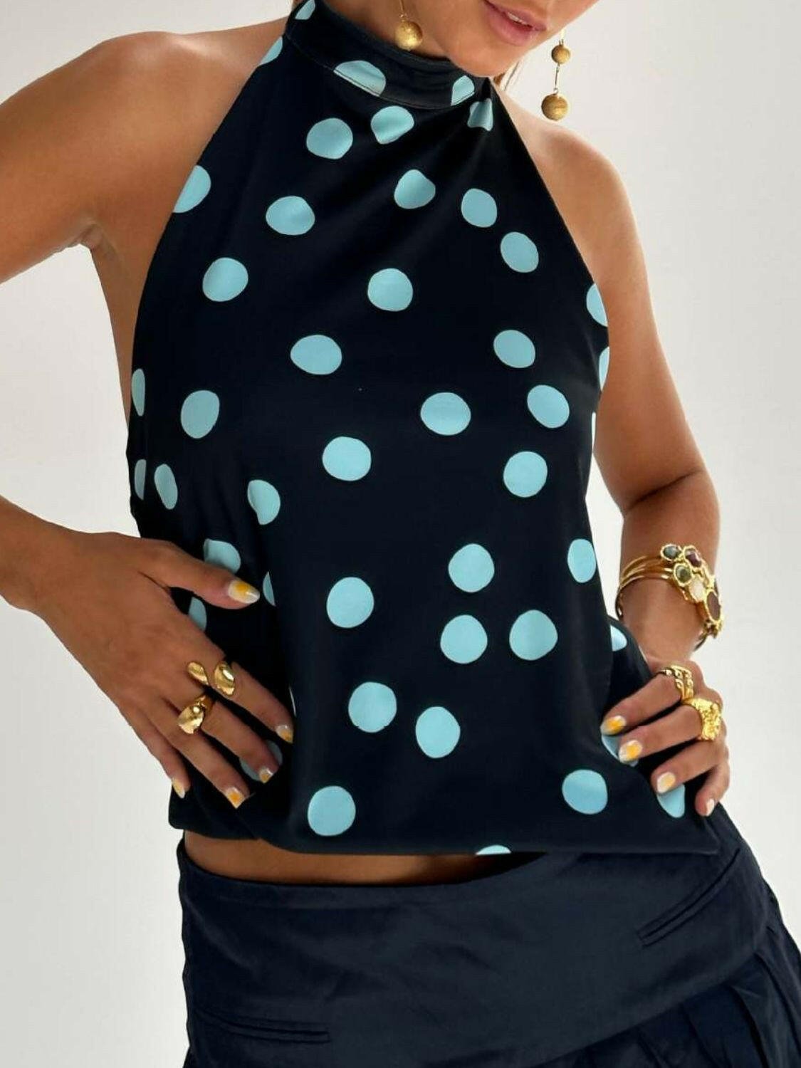 Backless Printed Halter Neck Tank - StyleLure