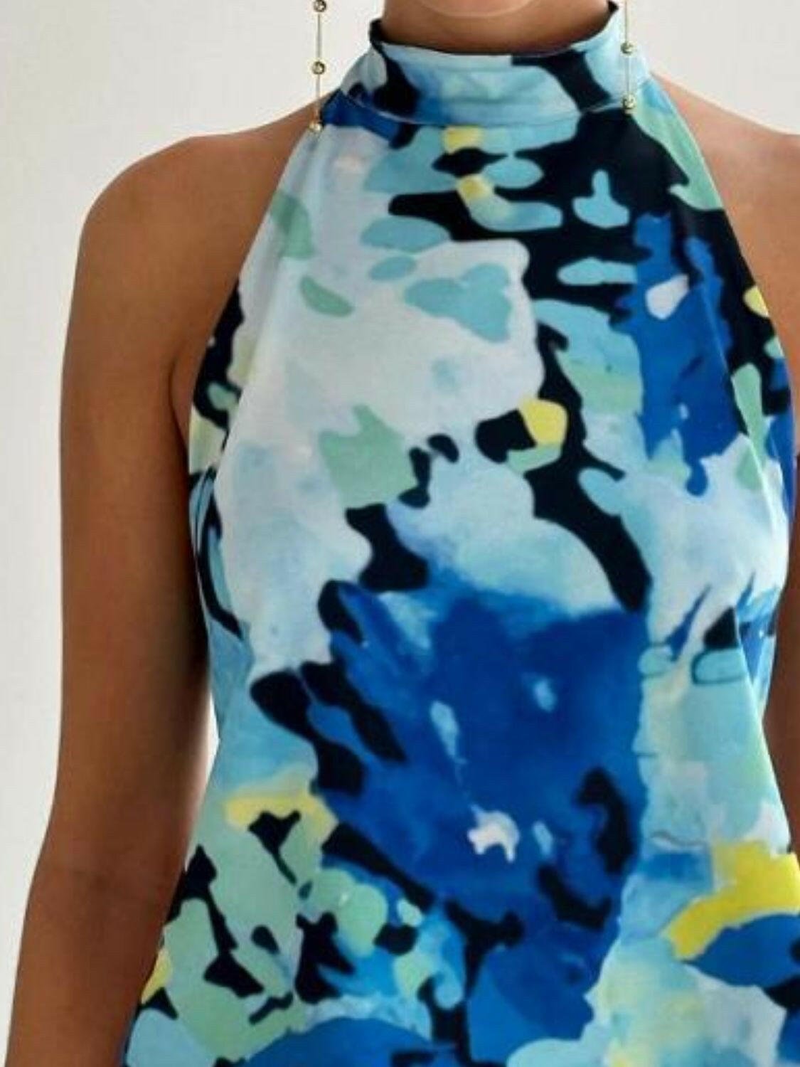 Backless Printed Halter Neck Tank - StyleLure