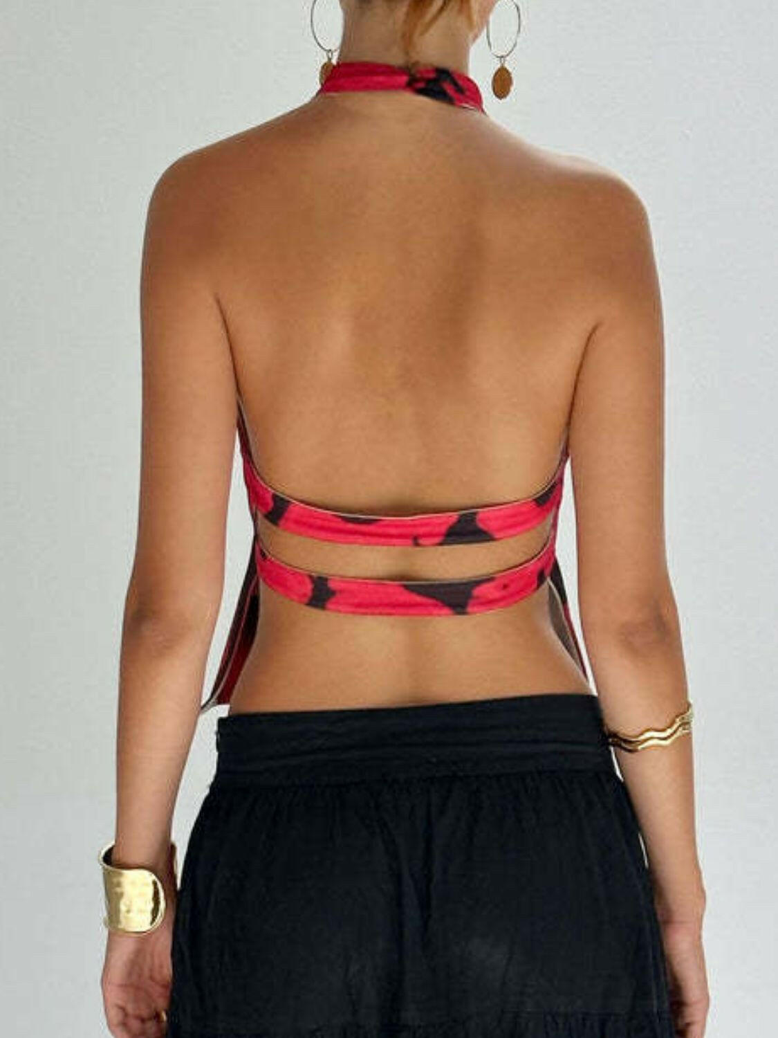 Backless Printed Halter Neck Tank - StyleLure