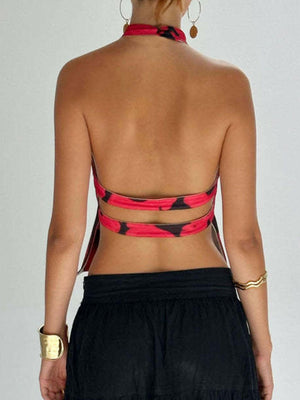 Backless Printed Halter Neck Tank - StyleLure