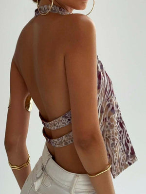 Backless Printed Halter Neck Tank - StyleLure